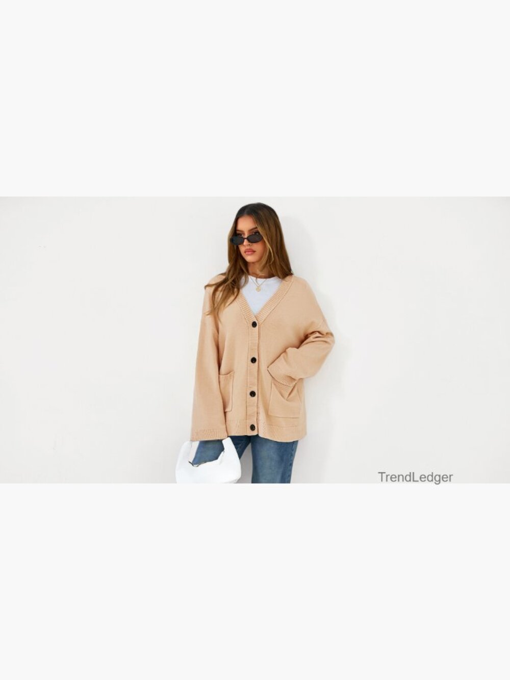 Oversized Chunky Knit Cardigan with Pockets V-Neck Loose Fit Long Sleeve - Picture 7 of 7